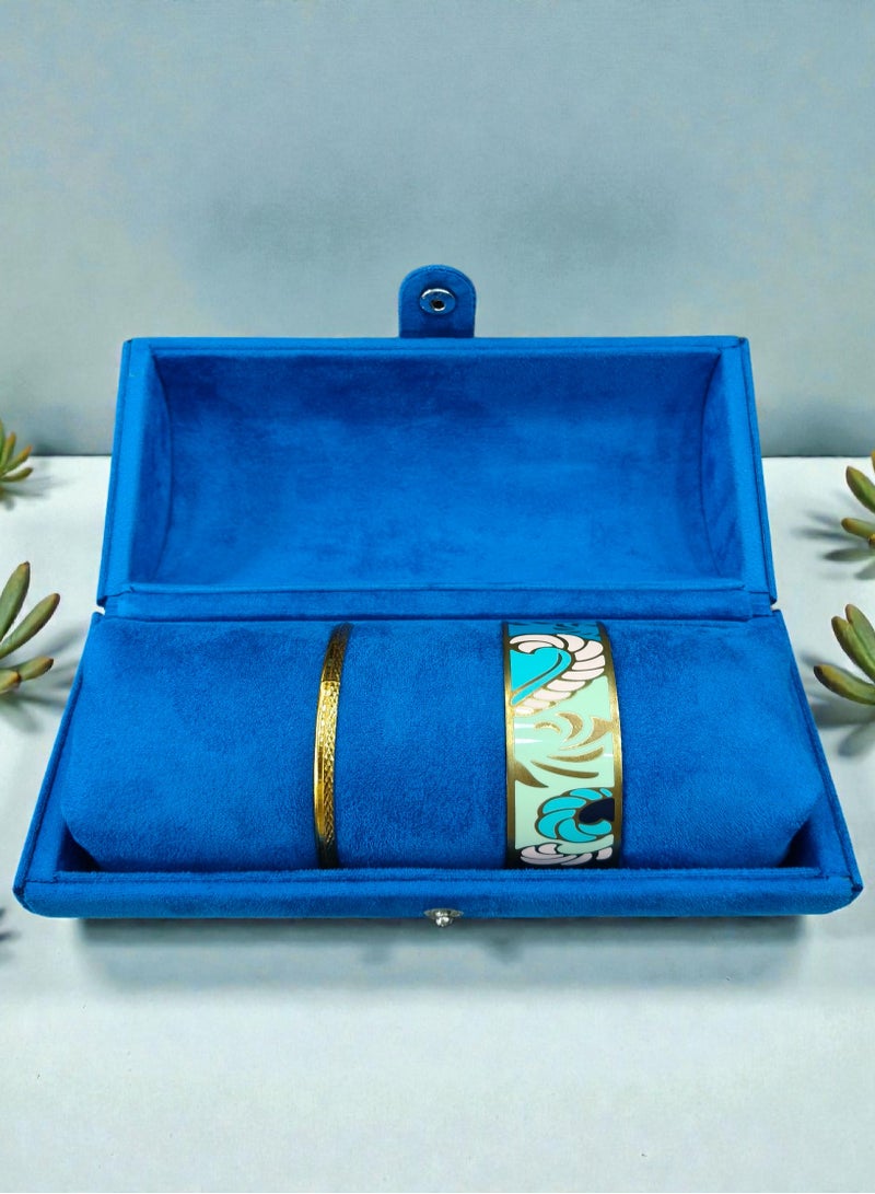 Al Seraj Premium Blue Suede Bangle & Bracelet Jewelry Box Organizer | Luxury Velvet Interior Storage Case | Elegant Travel & Gift Bangle Box for Wedding, Eid & Boutique Display - Image 1